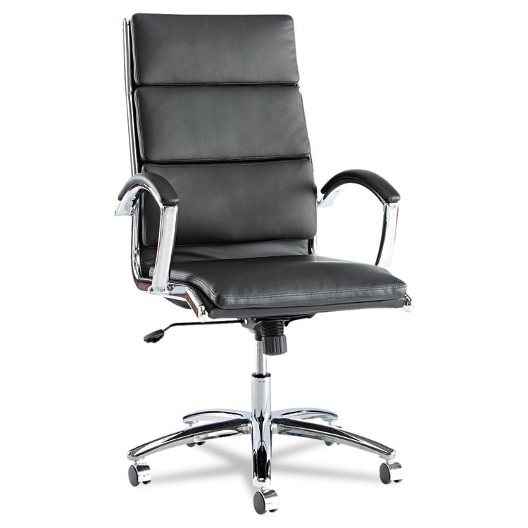 Alera® Alera Neratoli High-Back Slim Profile Chair, Faux Leather, 275 lb Cap, 17.32" to 21.25" Seat Height, Black Seat/Back, Chrome (ALENR4119)