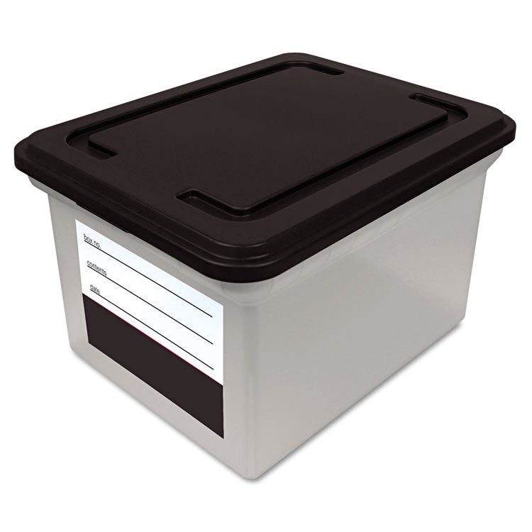 Innovative Storage Designs File Tote with Contents Label, Letter/Legal Files, 17.75" x 14" x 10.25", Clear/Black (AVT55802) Each