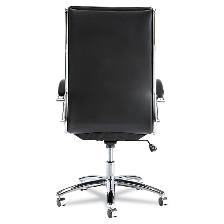 Alera® Alera Neratoli High-Back Slim Profile Chair, Faux Leather, 275 lb Cap, 17.32" to 21.25" Seat Height, Black Seat/Back, Chrome (ALENR4119)