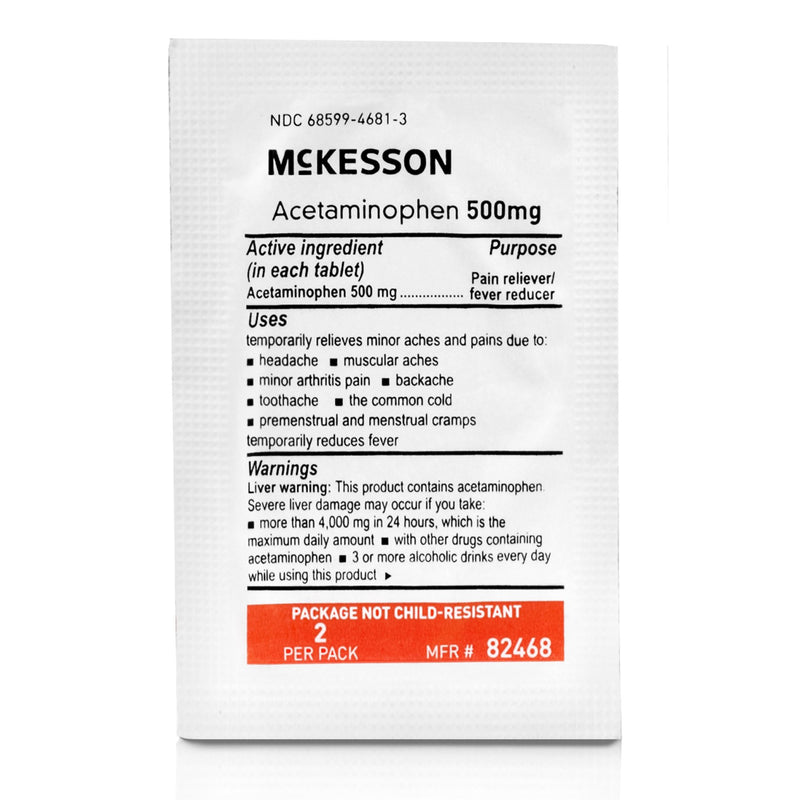 McKesson Pain Relief 500 mg Strength Acetaminophen Unit Dose Tablet 250 per Box (1111740_CS) 3000/CS