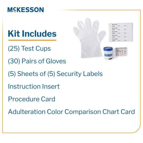 McKesson Drugs of Abuse Test Kit AMP, BUP, BZO, COC, mAMP/MET, MDMA, MTD, MOP300, OXY, THC (OX, pH, SG) 25 Tests CLIA Waived (1101531_CS) 100/CS