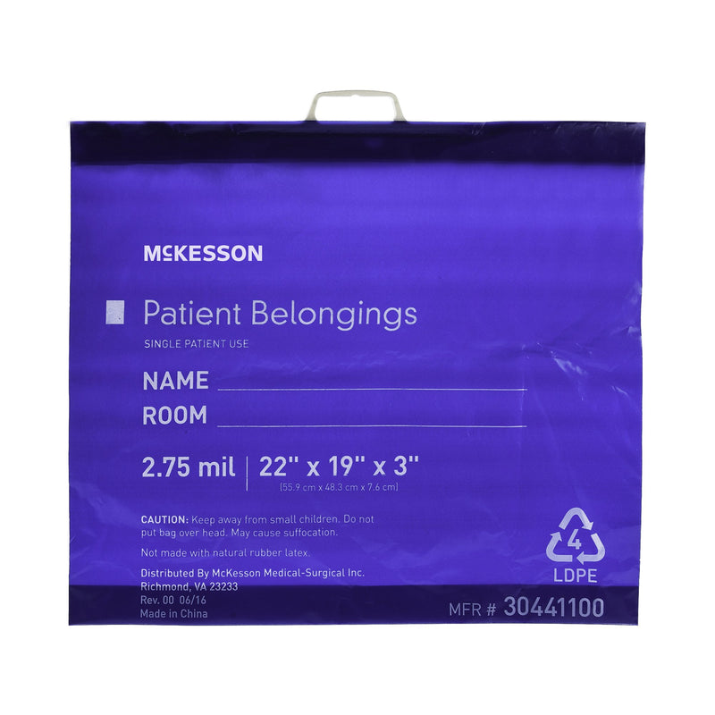 McKesson Patient Belongings Bag 3 X 19 X 22 Inch Polyethylene Snap Closure Blue (447755_CS) 250/CS