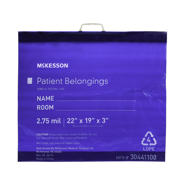 McKesson Patient Belongings Bag 3 X 19 X 22 Inch Polyethylene Snap Closure Blue (447755_EA) 1/EA