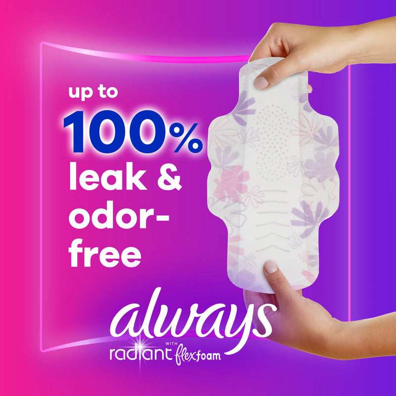 Always® Radiant with FlexFoam Feminine Pad With Wings Regular Absorbency (1231750_BX) 15/BX