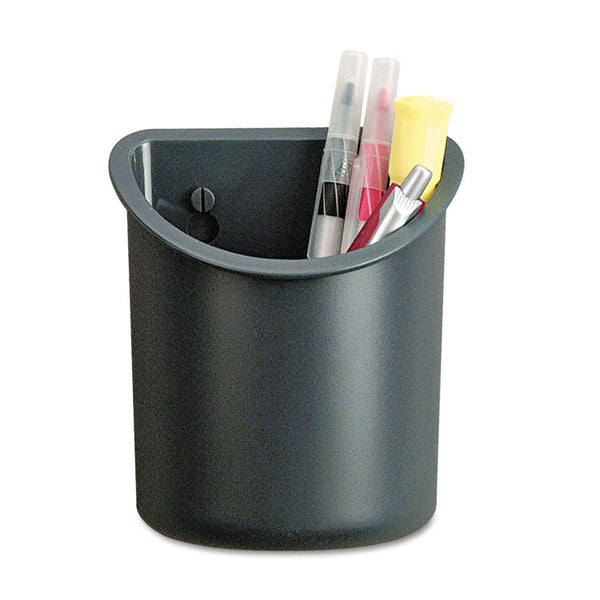 Universal® Recycled Plastic Cubicle Pencil Cup, 4.25 x 2.5 x 5, Wall Mount, Charcoal (UNV08193)