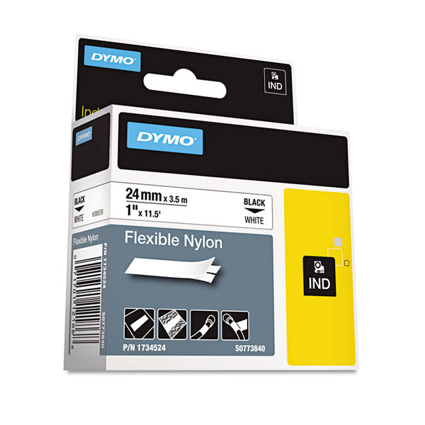 DYMO® Rhino Flexible Nylon Industrial Label Tape, 1" x 11.5 ft, White/Black Print (DYM1734524)