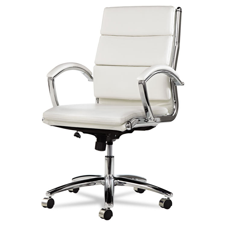 Alera® Alera Neratoli Mid-Back Slim Profile Chair, Faux Leather, Up to 275 lb, 18.3" to 21.85" Seat Height, White Seat/Back, Chrome (ALENR4206)