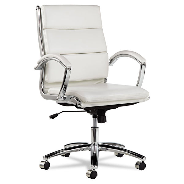 Alera® Alera Neratoli Mid-Back Slim Profile Chair, Faux Leather, Up to 275 lb, 18.3" to 21.85" Seat Height, White Seat/Back, Chrome (ALENR4206)