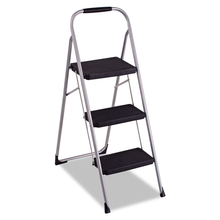 Cosco® 3-Step Big Step Folding Stool, 200 lb Capacity, 17.75 x 28 x 45.63, Light Gray (CSC11408PBL1E) Each