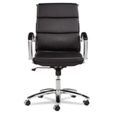 Alera® Alera Neratoli Mid-Back Slim Profile Chair, Faux Leather, Supports Up to 275 lb, Black Seat/Back, Chrome Base (ALENR4219)