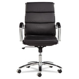 Alera® Alera Neratoli Mid-Back Slim Profile Chair, Faux Leather, Supports Up to 275 lb, Black Seat/Back, Chrome Base (ALENR4219) Each