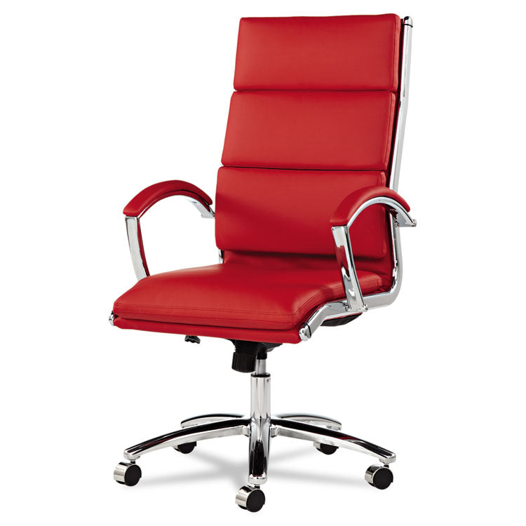 Alera® Alera Neratoli High-Back Slim Profile Chair, Faux Leather, Up to 275 lb, 17.32" to 21.25" Seat Height, Red Seat/Back, Chrome (ALENR4139)