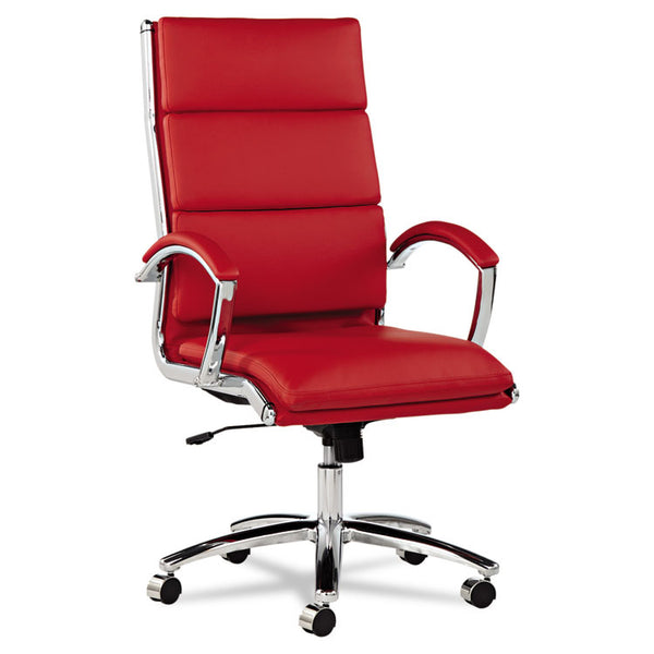 Alera® Alera Neratoli High-Back Slim Profile Chair, Faux Leather, Up to 275 lb, 17.32" to 21.25" Seat Height, Red Seat/Back, Chrome (ALENR4139)