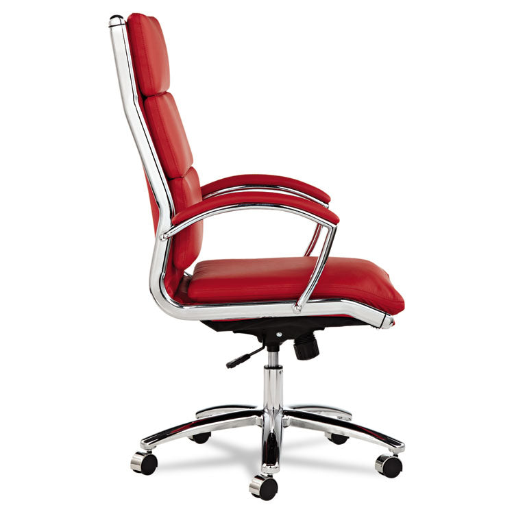 Alera® Alera Neratoli High-Back Slim Profile Chair, Faux Leather, Up to 275 lb, 17.32" to 21.25" Seat Height, Red Seat/Back, Chrome (ALENR4139)