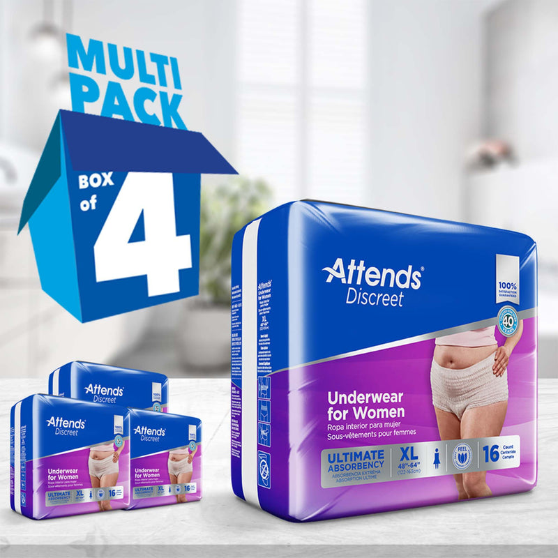 Attends® Discreet Female Adult Absorbent Underwear Pull On with Tear Away Seams X-Large Disposable Heavy Absorbency (1039112_BG) 16/BG