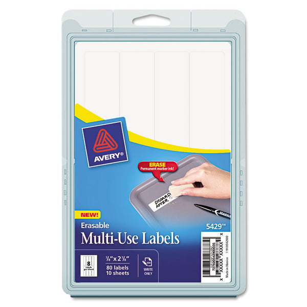 Avery® Erasable ID Labels, Inkjet/Laser Printers, 0.88 x 2.88, White, 8/Sheet, 10 Sheets/Pack (AVE5429)