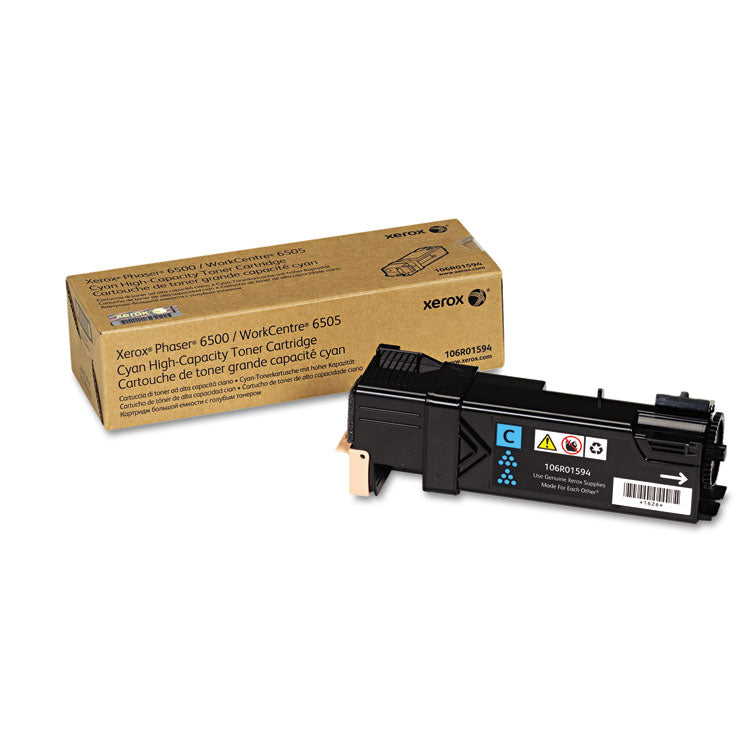 Xerox® 106R01594 High-Yield Toner, 2,500 Page-Yield, Cyan (XER106R01594) Each