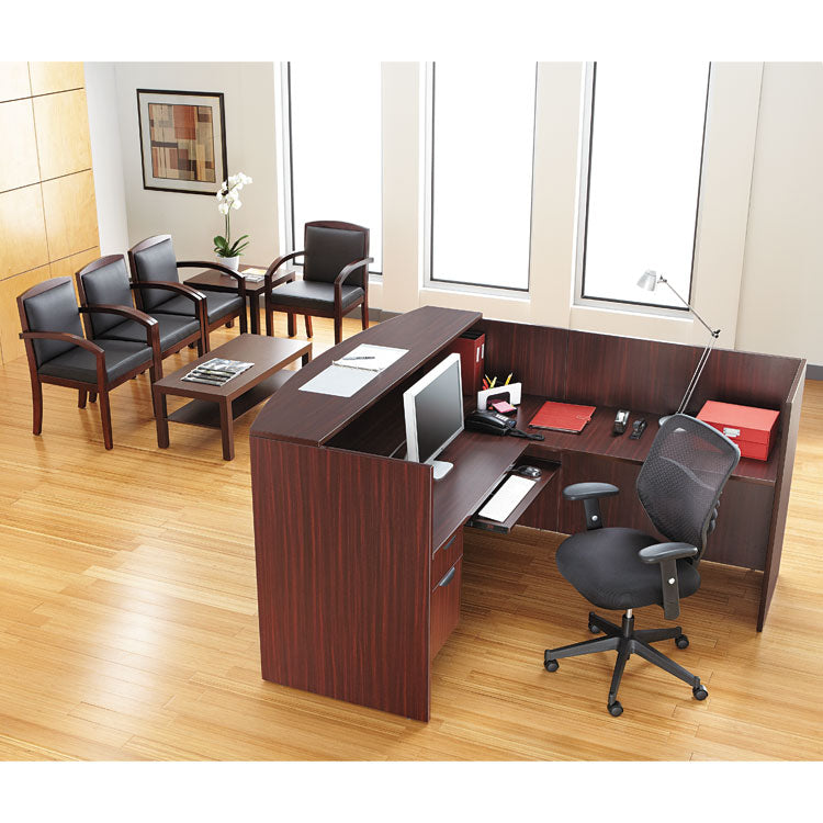 Alera® Alera Valencia Series Reception Desk with Transaction Counter, 71" x 35.5" x 29.5" to 42.5", Mahogany (ALEVA327236MY)