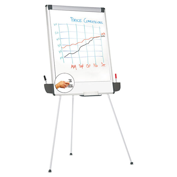 Universal® Dry Erase Board with Tripod Easel and Adjustable Pen Cups, 29 x 41, White Surface, Silver Frame (UNV43031)