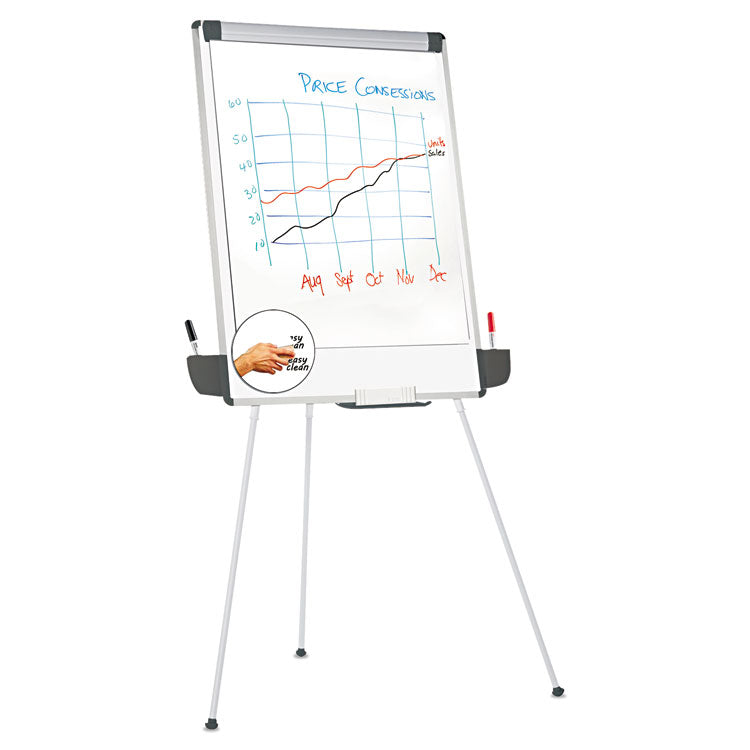 Universal® Dry Erase Board with Tripod Easel and Adjustable Pen Cups, 29 x 41, White Surface, Silver Frame (UNV43031)