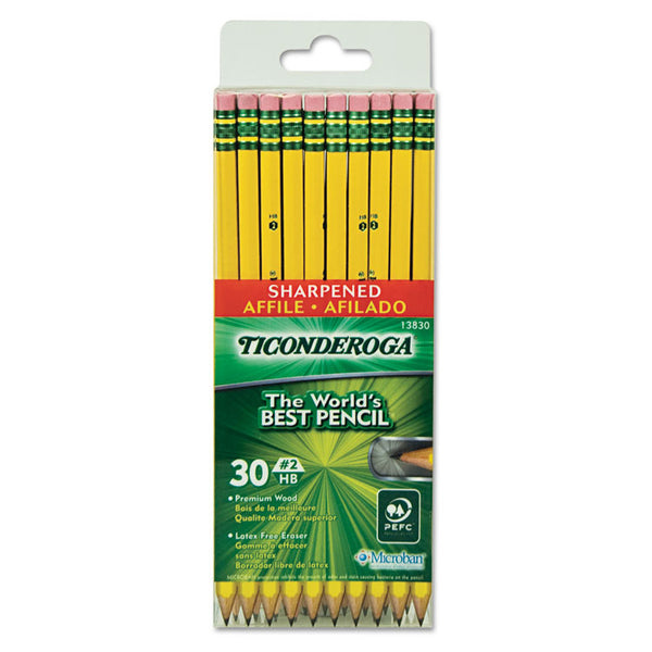 Ticonderoga® Pre-Sharpened Pencil, HB (#2), Black Lead, Yellow Barrel, 30/Pack (DIX13830)