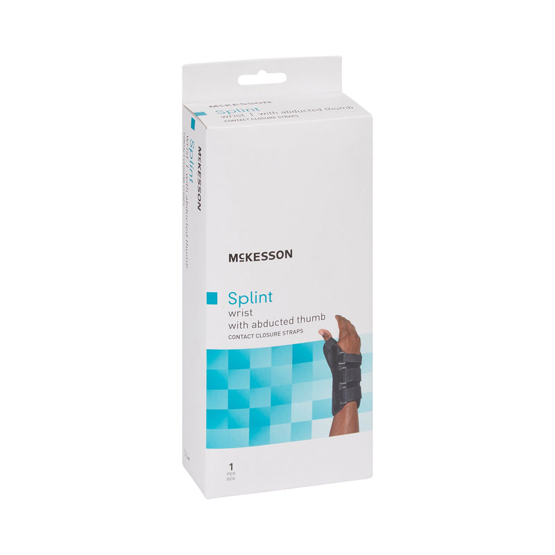 McKesson Wrist Brace with Abducted Thumb Aluminum / Foam / Spandex / Plastic Left Hand Black X-Small (1159137_EA) 1/EA