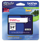 Brother P-Touch® TZe Standard Adhesive Laminated Labeling Tape, 0.7" x 26.2 ft, Red on White (BRTTZE242)