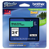 Brother P-Touch® TZe Standard Adhesive Laminated Labeling Tape, 0.7" x 26.2 ft, Black on Green (BRTTZE741)