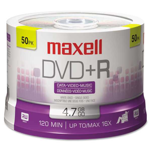Maxell® DVD+R High-Speed Recordable Disc, 4.7 GB, 16x, Spindle, Silver, 50/Pack (MAX639013) Pack of 50