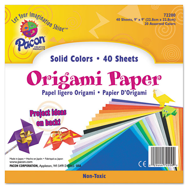 Pacon® Origami Paper, 30 lb Bond Weight, 9 x 9, Assorted Bright Colors, 40/Pack (PAC72200) Pack of 40