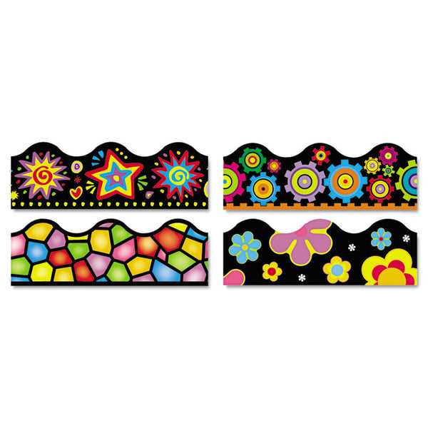 TREND® Terrific Trimmers Border Variety Set, 2.25" x 39", Bright On Black, Assorted Colors/Designs, 48/Set (TEPT92919) Each