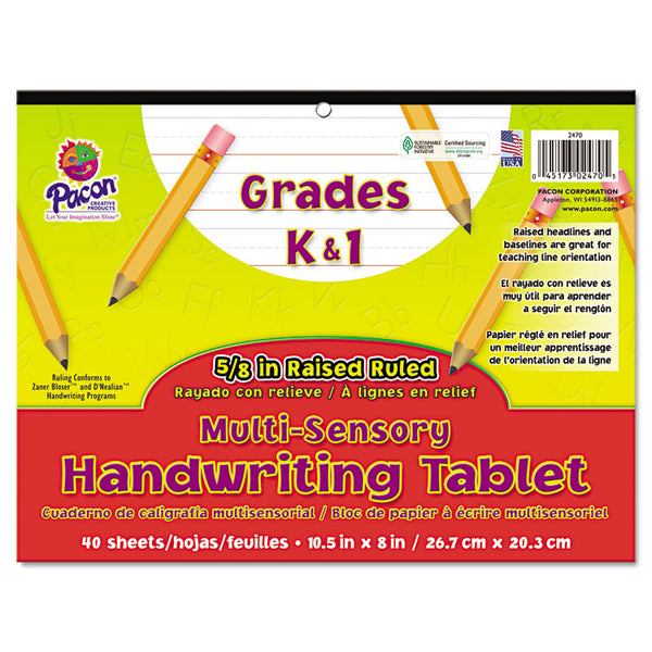 Pacon® Multi-Sensory Handwriting Tablet, 5/8" Long Rule, 8 x 10.5, 40/Pad (PAC2470) 1 Pad