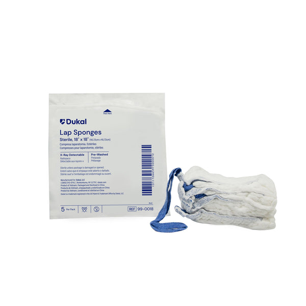 Dukal Surgical Laparotomy Sponge X-Ray Detectable Cotton 18 X 18 Inch 5 Count Pack Sterile (943840_PK) 5/PK