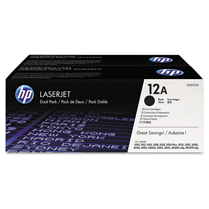 HP HP 12A, (Q2612D) 2-Pack Black Original LaserJet Toner Cartridges (HEWQ2612D)