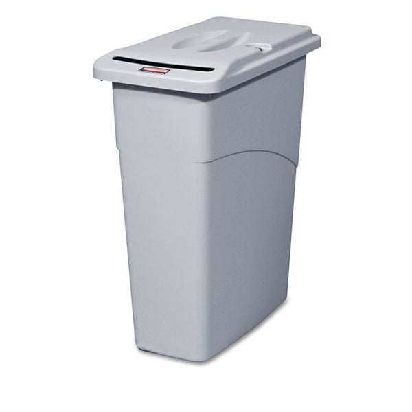 Rubbermaid® Commercial Slim Jim Confidential Document Waste Receptacle with Lid, 23 gal, Light Gray (RCP9W15LGY)