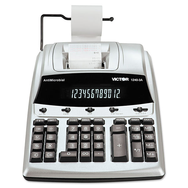 Victor® 1240-3A Antimicrobial Printing Calculator, Black/Red Print, 4.5 Lines/Sec (VCT12403A)