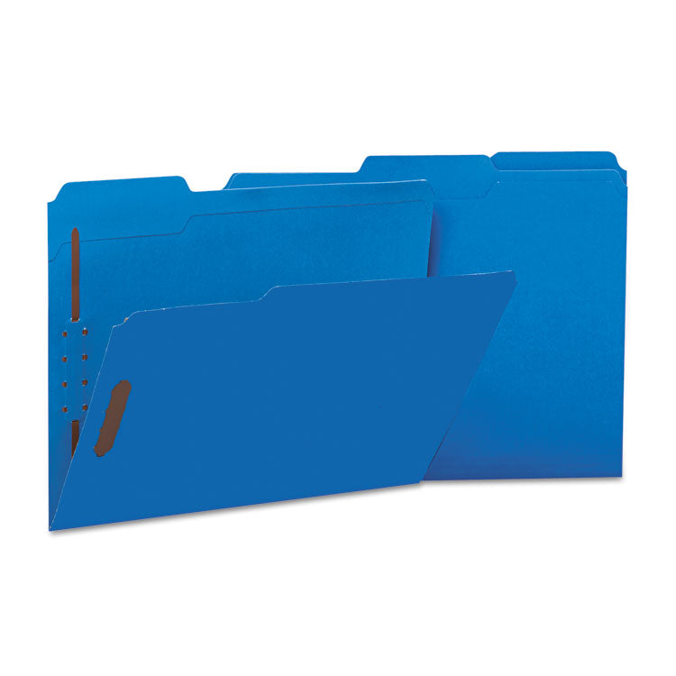 Universal® Deluxe Reinforced Top Tab Fastener Folders, 0.75" Expansion, 2 Fasteners, Letter Size, Blue Exterior, 50/Box (UNV13521) Box of 50