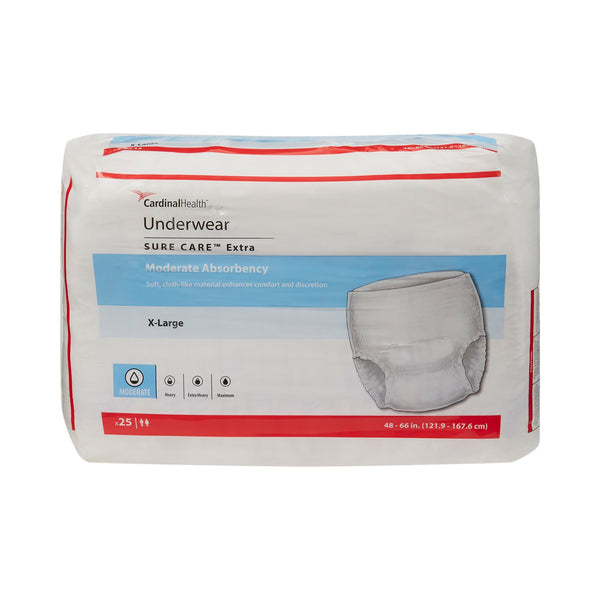 Sure Care™ Extra Unisex Adult Absorbent Underwear Pull On with Tear Away Seams X-Large Disposable Moderate Absorbency (814886_BG) 25/BG