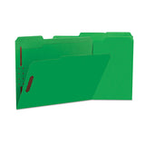 Universal® Deluxe Reinforced Top Tab Fastener Folders, 0.75" Expansion, 2 Fasteners, Letter Size, Green Exterior, 50/Box (UNV13522) Box of 50