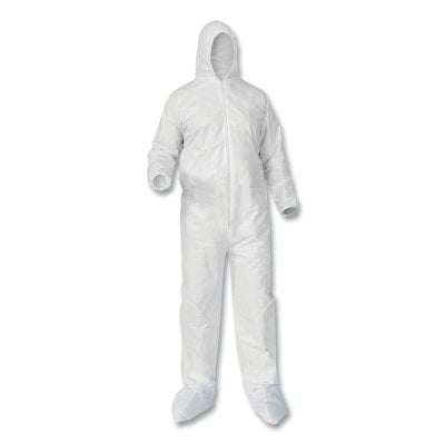 Ansell A35 Economy Liquid and Particle Protection Coveralls, Zipper Front/Hood/Boots/Elastic Wrists/Ankles, White, 2XL (412-38951) 1 / CA