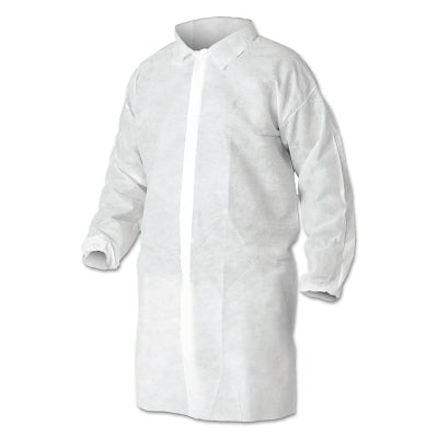 Ansell A10 Light Duty Lab Coat, Large, Polypropylene, White, Elastic Wrist (412-40103) 50 EA / CA
