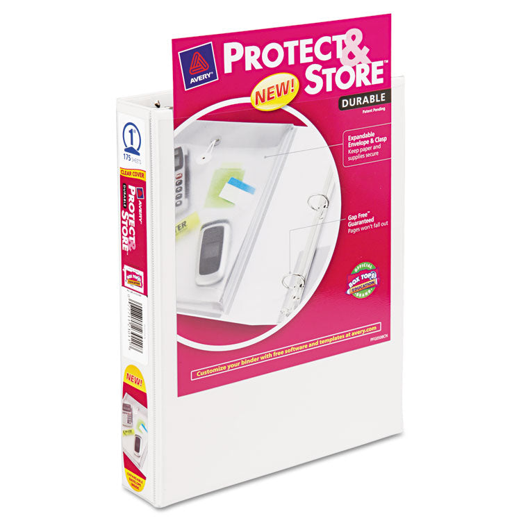 Avery® Mini Size Protect and Store View Binder with Round Rings, 3 Rings, 1" Capacity, 8.5 x 5.5, White (AVE23011)