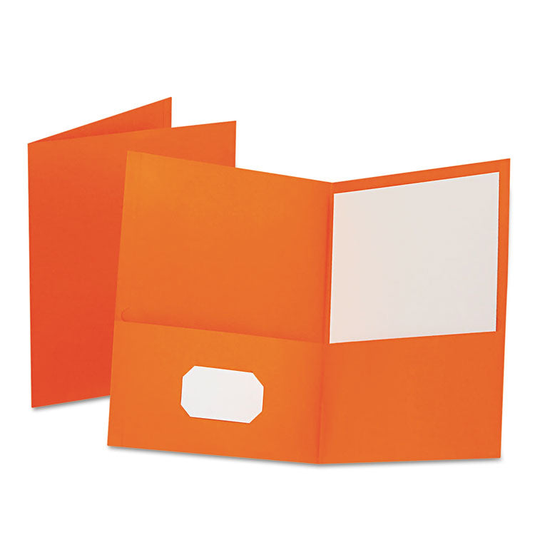 Oxford™ Twin-Pocket Folder, Embossed Leather Grain Paper, 0.5" Capacity, 11 x 8.5, Orange, 25/Box (OXF57510)