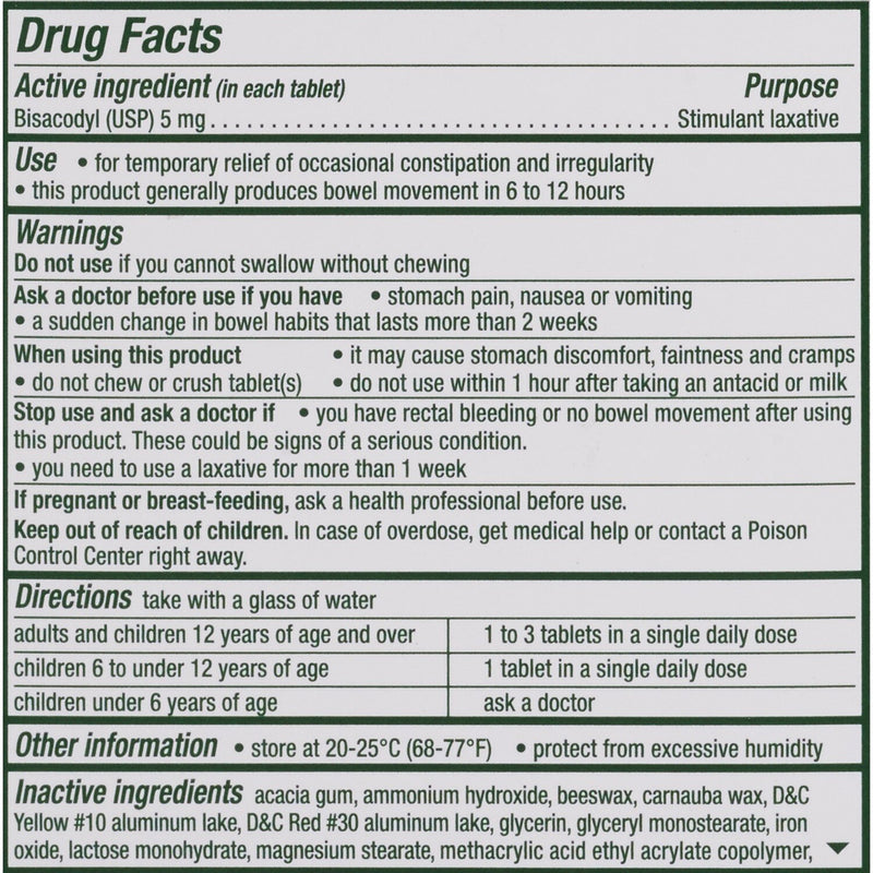 Dulcolax® Laxative Tablet 25 per Box 5 mg Strength Bisacodyl USP (853012_BX) 1/BX
