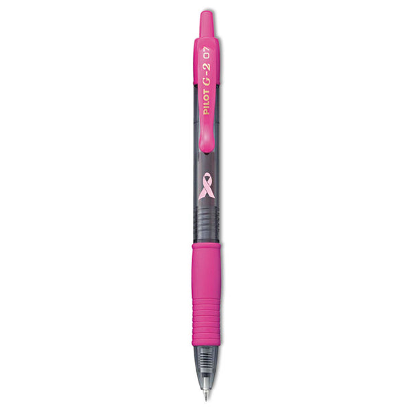 Pilot® G2 Premium Breast Cancer Awareness Gel Pen, Retractable, Fine 0.7 mm, Black Ink, Smoke/Pink Barrel, 2/Pack (PIL31331)