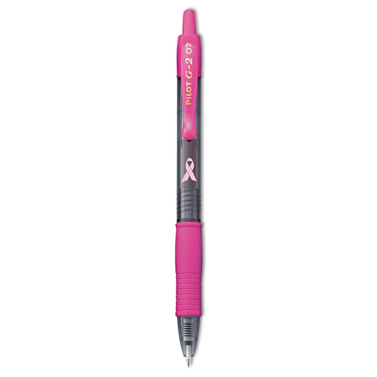 Pilot® G2 Premium Breast Cancer Awareness Gel Pen, Retractable, Fine 0.7 mm, Black Ink, Smoke/Pink Barrel, Dozen (PIL31332) 1 Dozen