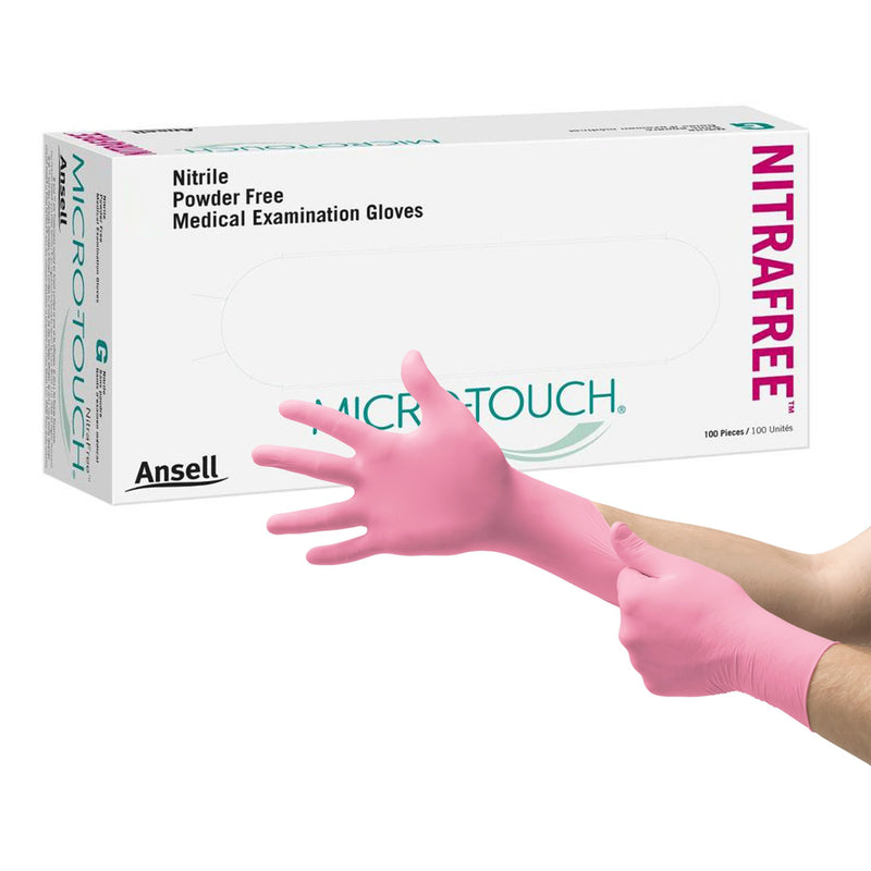 Micro-Touch® NitraFree™ Exam Glove Medium NonSterile Nitrile Standard Cuff Length Textured Fingertips Pink Chemo Tested (693951_CS) 10/CS