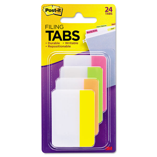 Post-it® Tabs Solid Color Tabs, 1/5-Cut, Assorted Bright Colors, 2" Wide, 24/Pack (MMM686PLOY) Pack of 24