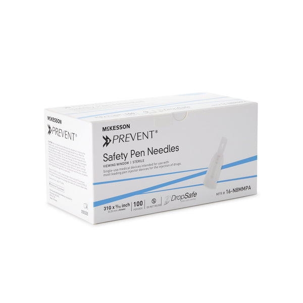McKesson Prevent® Safety Insulin Pen Needle 31 Gauge 8 mm Length Automatic Safety Without Back-End Shield (1118153_BX) 100/BX