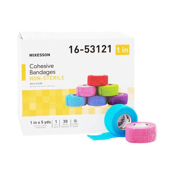 McKesson Cohesive Bandage 1 Inch X 5 Yard Self-Adherent Closure Purple / Pink / Green / Light Blue / Royal Blue / Red NonSterile Standard Compression (1032956_EA) 1/EA